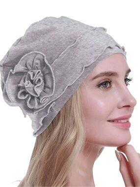 Osvyo 100% Organic Cotton Turban Beanie Head Wrap in Light Gray